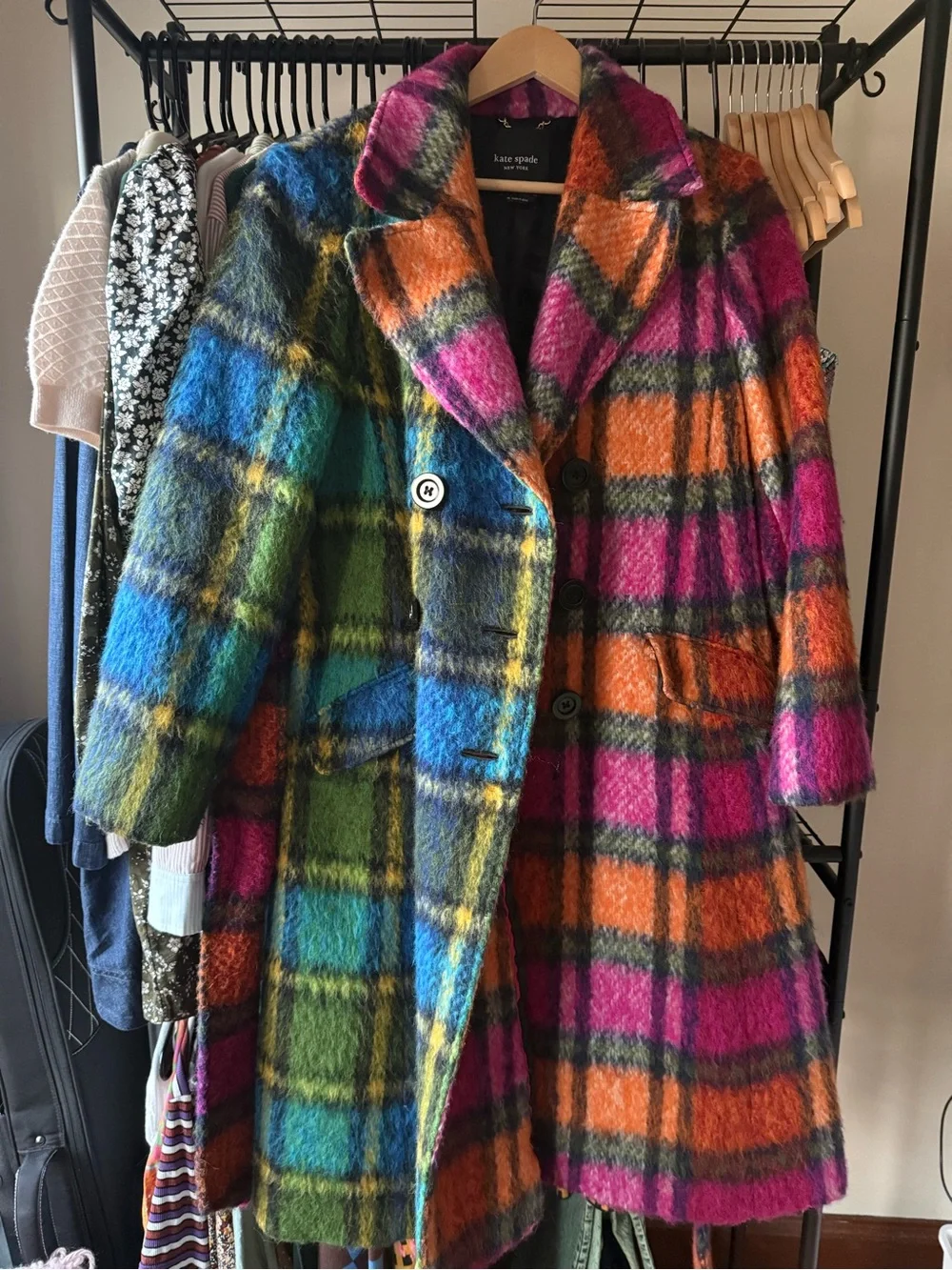 kate spade Multicolor Plaid Belted Wool Coat - Picture 4 of 6